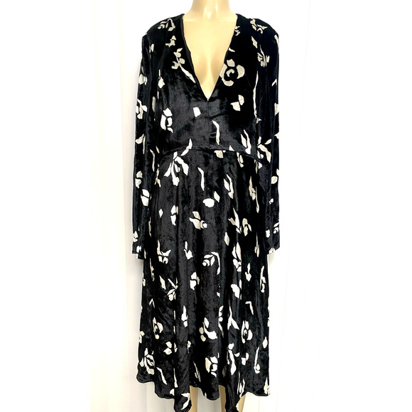 Philosophy di Lorenzo Serafini Dress Black White Velvet Velour V Neck Mi… - Picture 1 of 8